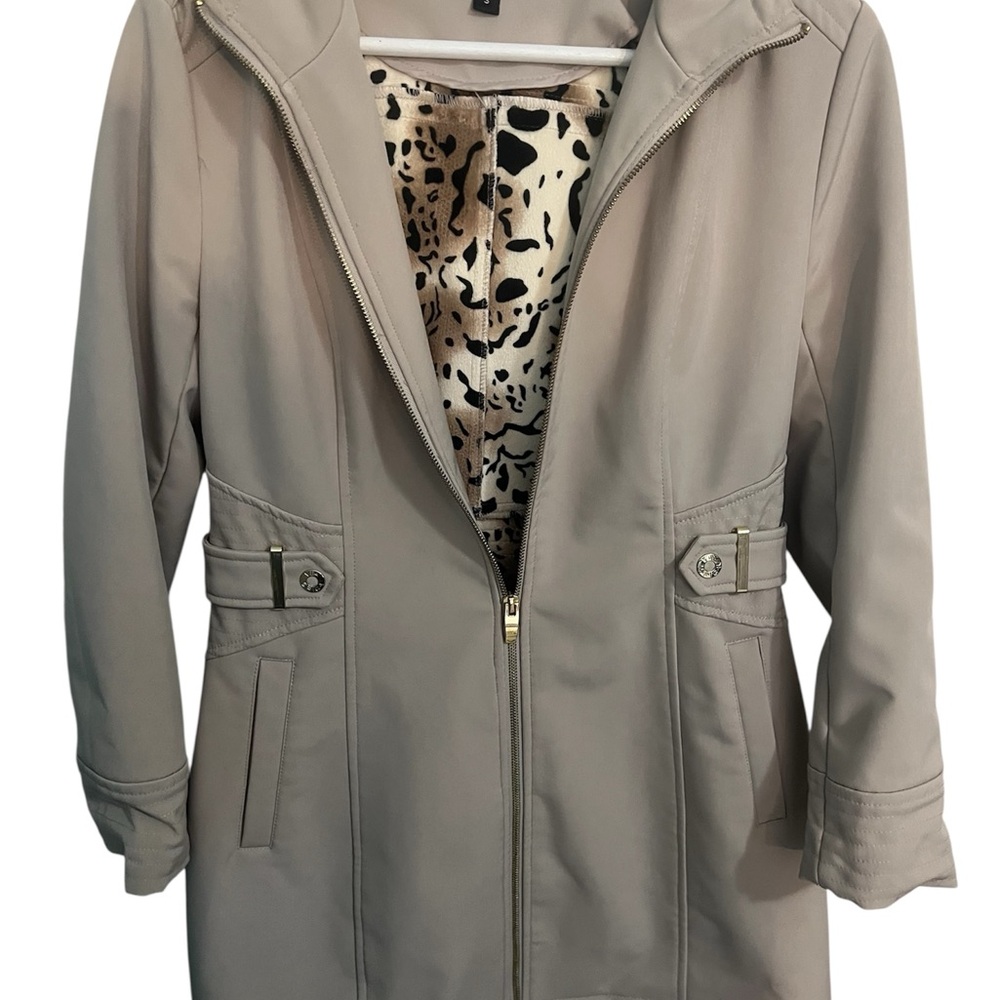 Via Spiga Water Repellent Softshell Taupe Zip-Front Trench Coat Size Small